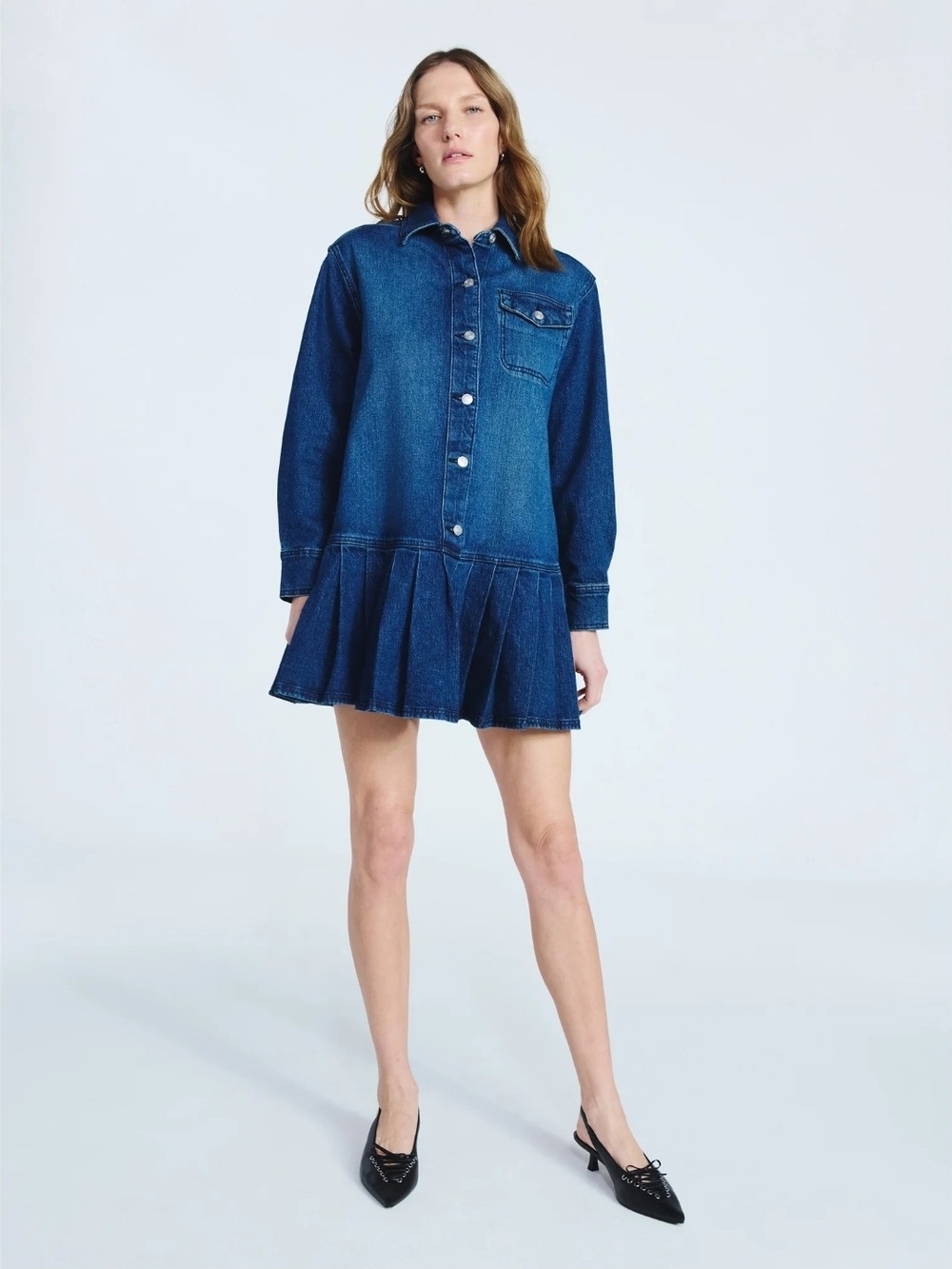 Dark Blue Denim Mini Shirt Dress NWT - Picture 3 of 12